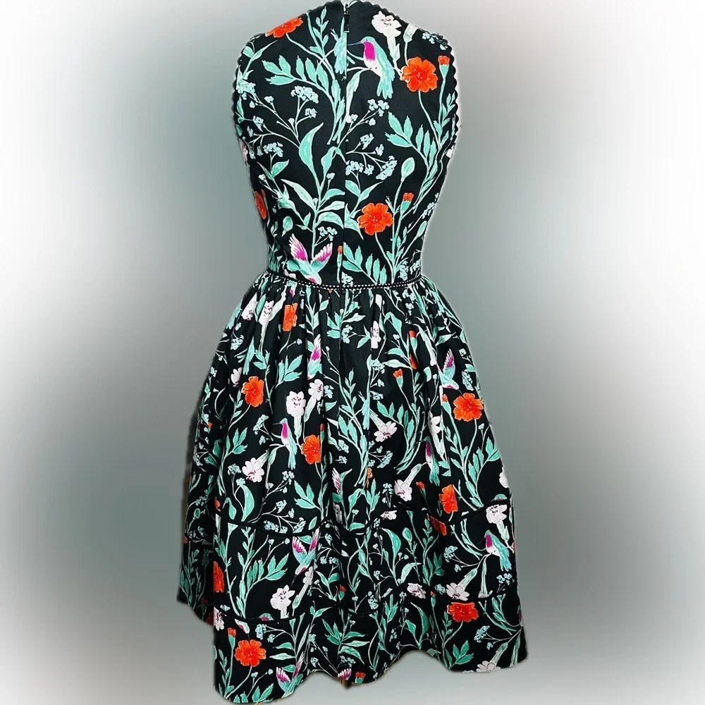 EUC Kate Spade SZ 00 Red/black/green halter midi dress/bust 32” flat/waist 25”
